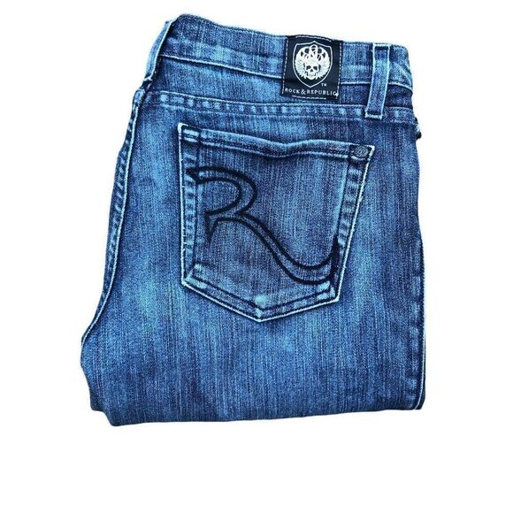 Rock & Republic Embroidered Jeans Size 31 Blue - Picture 6 of 9